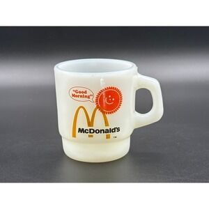 Vintage McDonald's Anchor Hocking Fire-King Milk Glass Good Morning Sun Mug USA